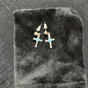 Silver & turquoise cross dangle earrings